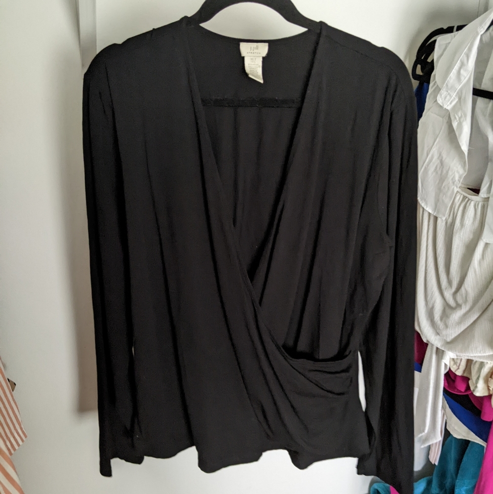 J Jill | Black Long Sleeve Wrap Top